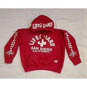 Official Lifeguard Hoodie Red San Diego, CA Casual Preppy Grunge Beach Valley
